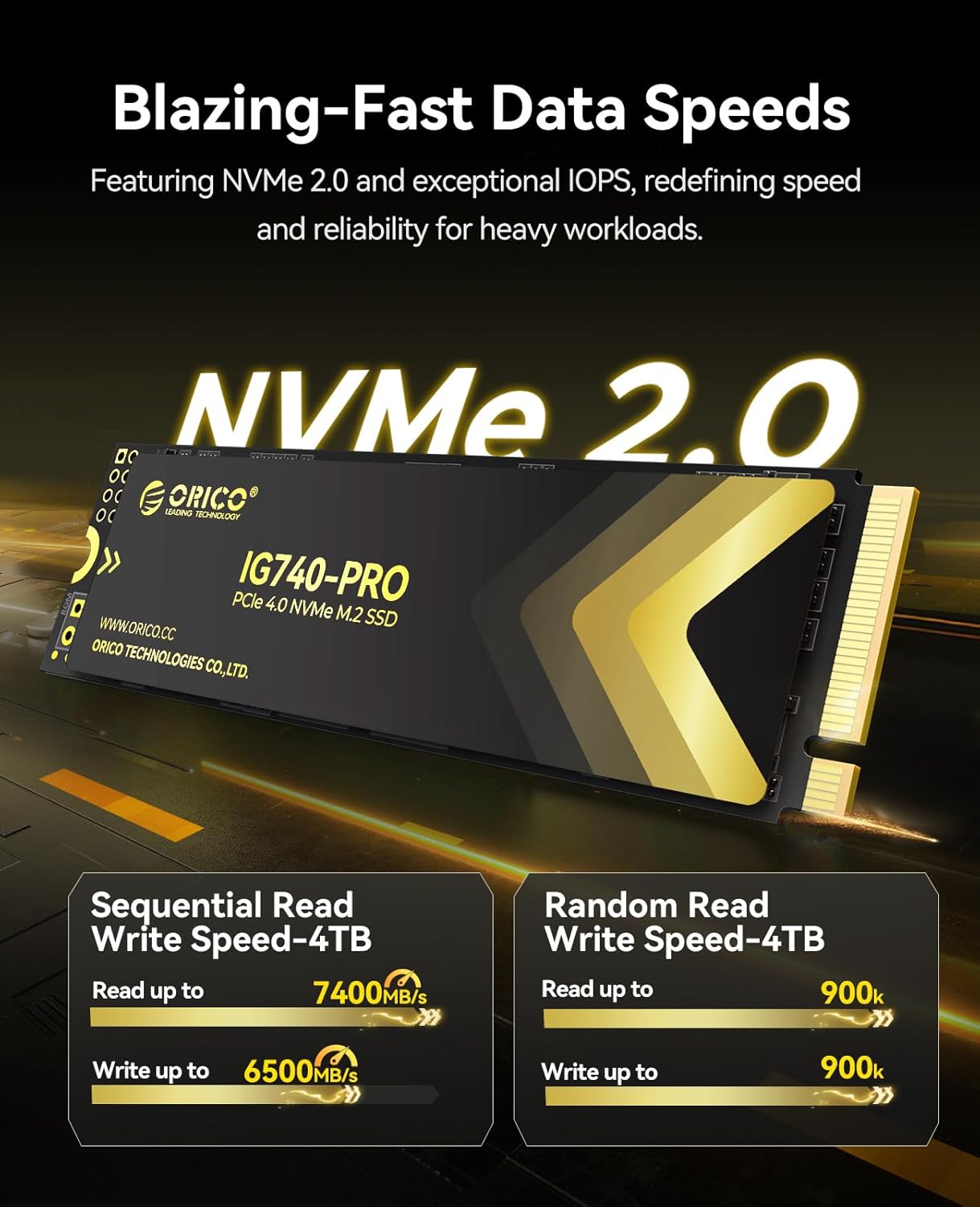 ORICO Industrial SSD 4TB M.2 NVMe SSD, PCIe 4.0 Drive with 7400MB/s Read Speed, Advanced Data Security and Innovative Heatsink, for Edge Computing, Industrial PC, Personal Laptop and PS5 - IG740PRO