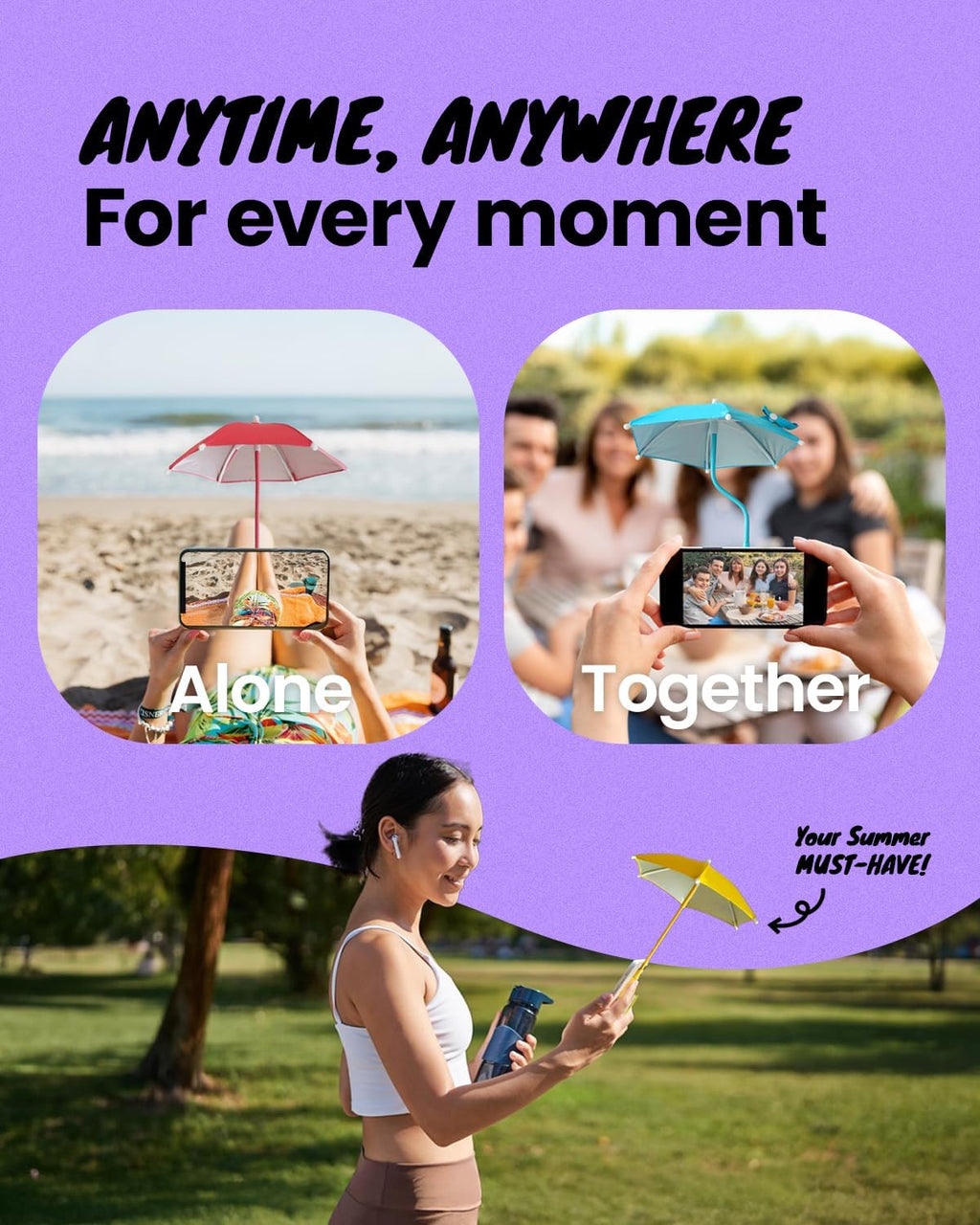 3 in 1 Magnetic Umbrella Sunshade Collapsible Expandable Phone Grip & Stand - Elegant Magsafe Compatible Phone Holder for Secure Grip and Hands-Free Viewing (Yellow)