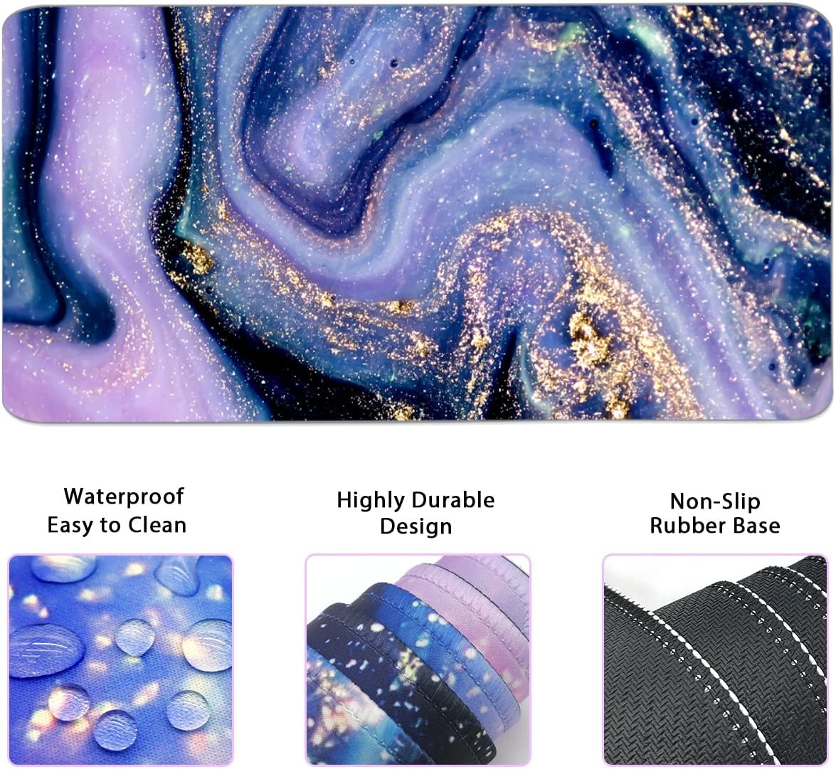 4-in-1 Large Gaming Mouse Pad and Keyboard Wrist Rest, Desk Pad for Keyboard and Mouse, Non-Slip Desk Mat for Home Office Study Game-Purple Marble