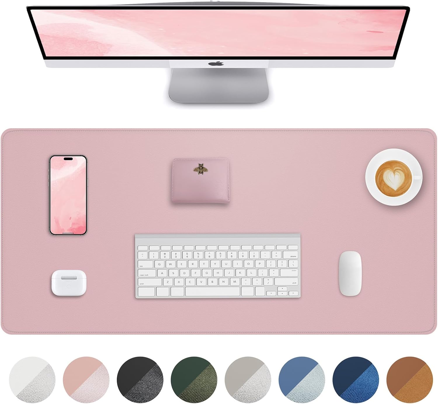 Non-Slip Desk Pad,Mouse Pad,Waterproof PVC Leather Desk Table Protector,Non-Slip PU Leather Desk Blotter, Easy Clean Laptop Desk Writing Mat for Office Work/Home/Decor(Light Pink, 24" x 13.7")