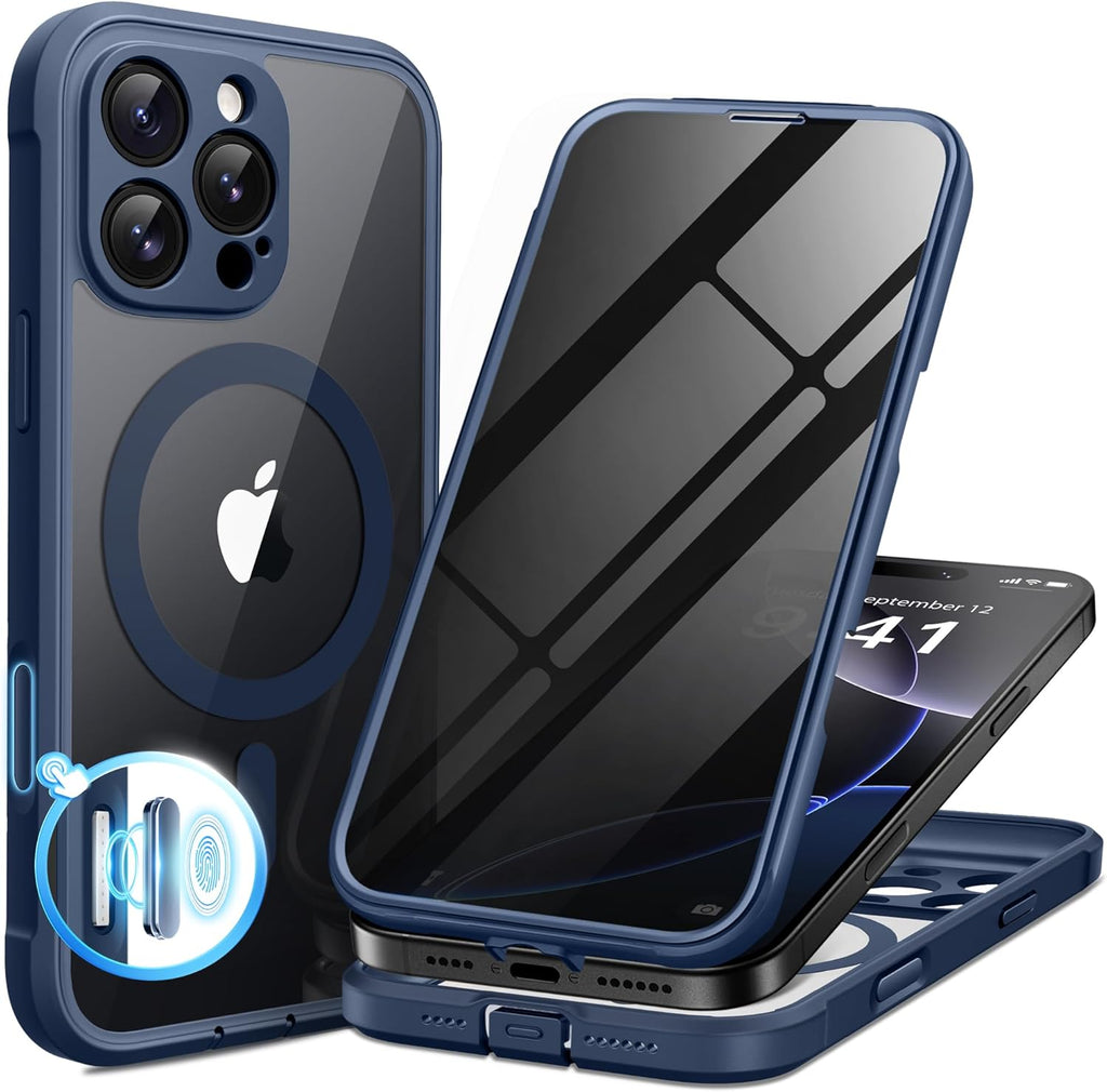 BERFY Magnetic for iPhone 16 Pro Case, Compatible with MagSafe, Built-in Privacy Screen Protector and Upgraded Camera Protection, Anti-Spy Full Body Shockproof Phone Case for 16 Pro 6.3", Blue