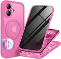 BERFY Magnetic for iPhone 16 Case, Compatible with MagSafe, Built-in Privacy Screen Protector and Upgraded Camera Protection, Anti-Spy Full Body Shockproof Phone Case for 16 6.1", Peony