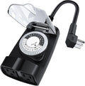 G-ELEK Outdoor Timer Waterproof, 24 Hour Light Timer, Timers for Electrical Outlets, Ideal for Pool Pump, Christmas Lights, Heavy Duty, 2 Grounded Outlets, ETL Listed, Black