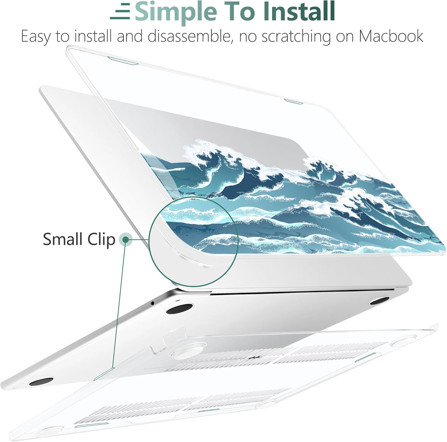 TWOLSKOO Compatible with M4 MacBook Air 15 inch Case 2025-2023 Released Model M4 A3241 M3 A3114 M2 A2941, Plastic Hard Shell & Screen Protector & Keyboard Cover & Trackpad Film, Ocean