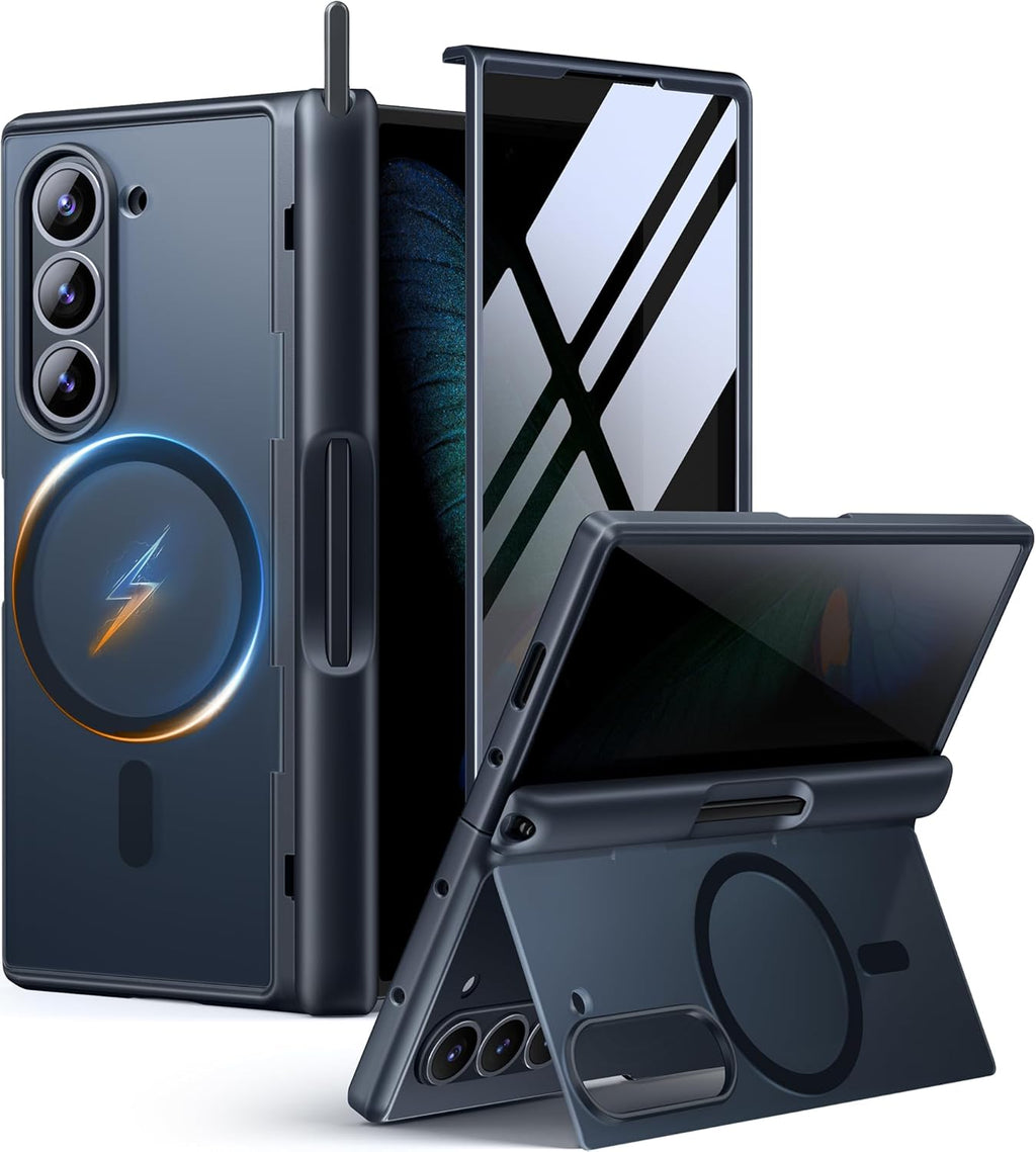 MOBOSI for Z Fold 6 Case with Privacy Screen Protector [Compatible with Magsafe], [Built-in Kickstand&Full Body Hinge Protection] Shockproof Phone Cover for Samsung Galaxy Z Fold6, Black
