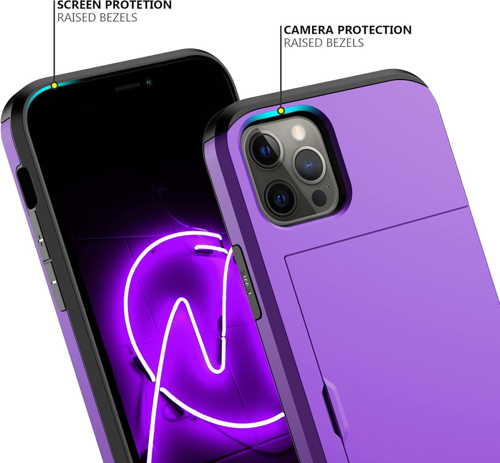 Nvollnoe for iPhone 12/iPhone 12 Pro Case with Card Holder Heavy Duty Protective Dual Layer Shockproof Hidden Card Slot Slim Wallet Case for iPhone 12/12 Pro for Men&Women(Purple)