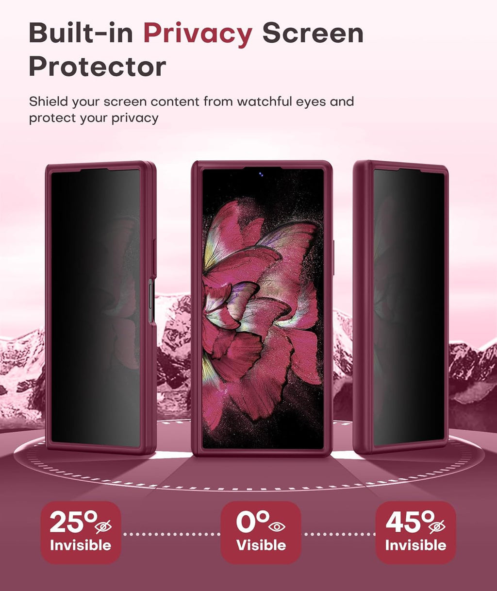BERFY Magnetic for Samsung Galaxy Z Fold 7 Case with Privacy Screen Protector, [Compatible with MagSafe][Anti Spy] Built-in Hidden Kickstand, Full-Body Shockproof Slim Phone Case for Z Fold 7, Red