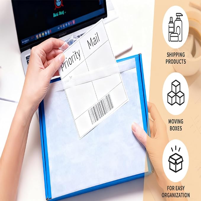 5.5" x 7.5" Shipping Label Sleeves Plastic Envelopes Self-Adhesive Top Loading - Image 7