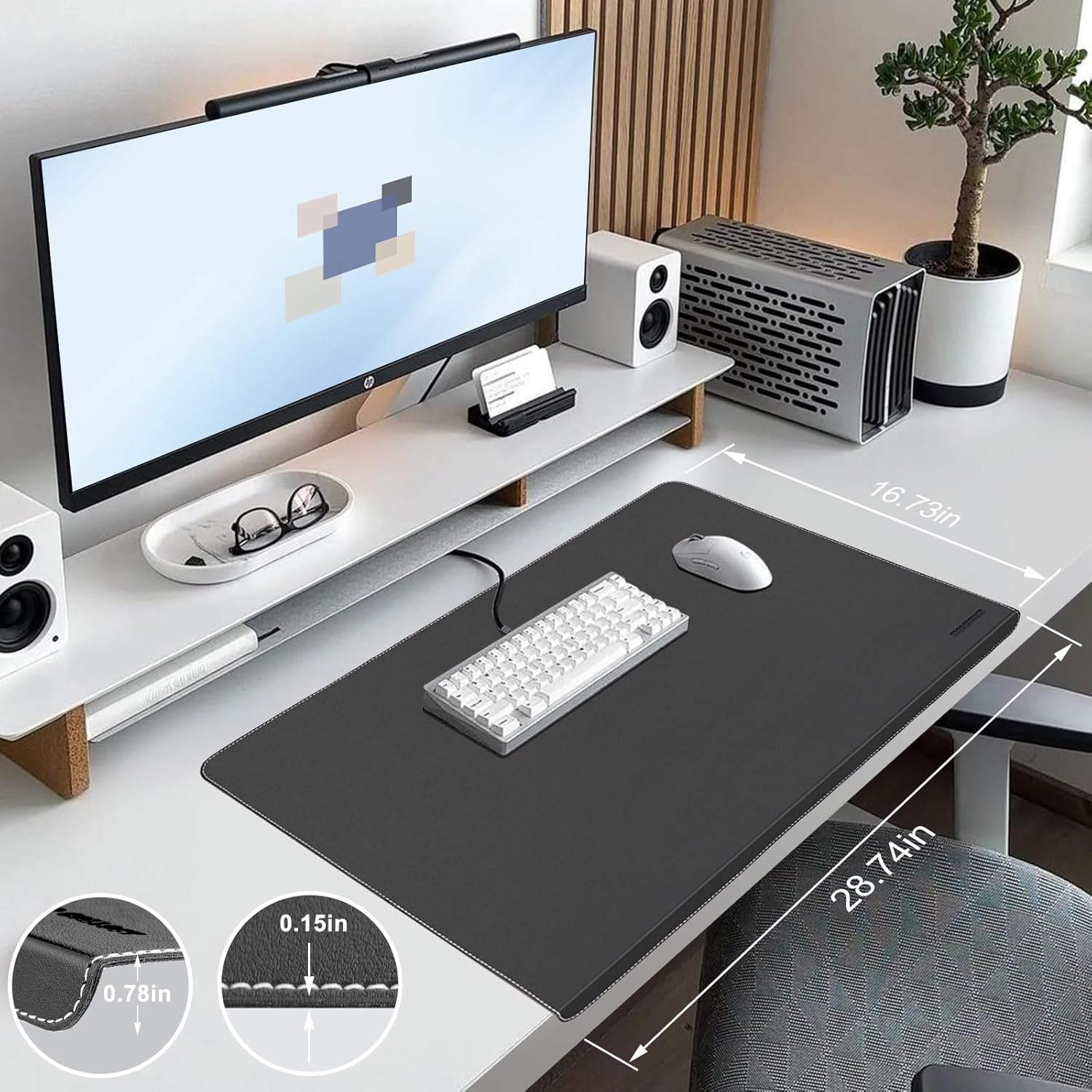Desk Mat with Lip & Reinforced Stitched Edge|Non-Slip Waterproof PU Leather Desk Pad|Ergonomic Keyboard Mouse Pad with Edge Protector|for Office, Home, Study(28.74" x 16.73",Black)
