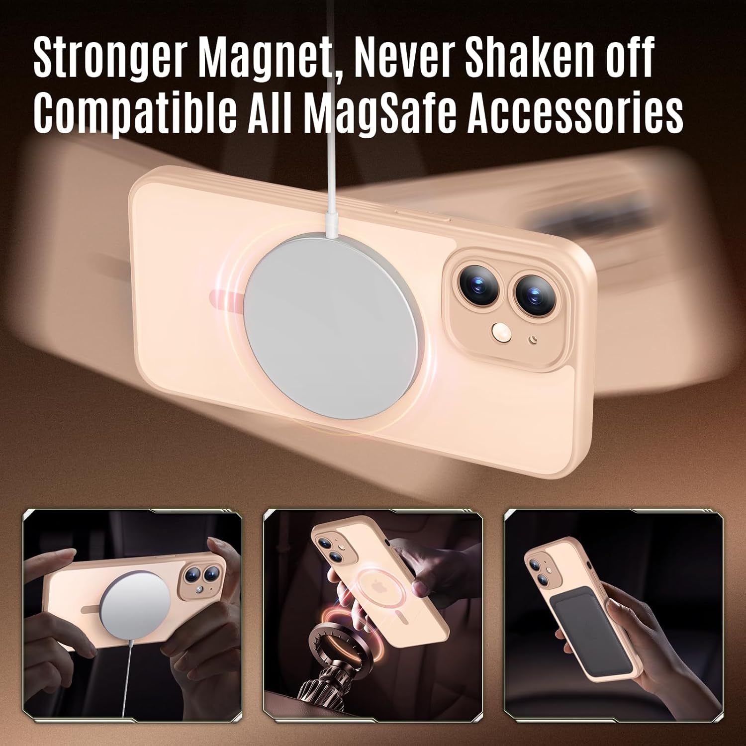 Designed for iPhone 12 Case, Compatible with MagSafe, with Privacy Screen Protectors X2, [Camera Protection] [15FT Military Drop Protection] Shockproof Phone Case, 6.1", Light Brown