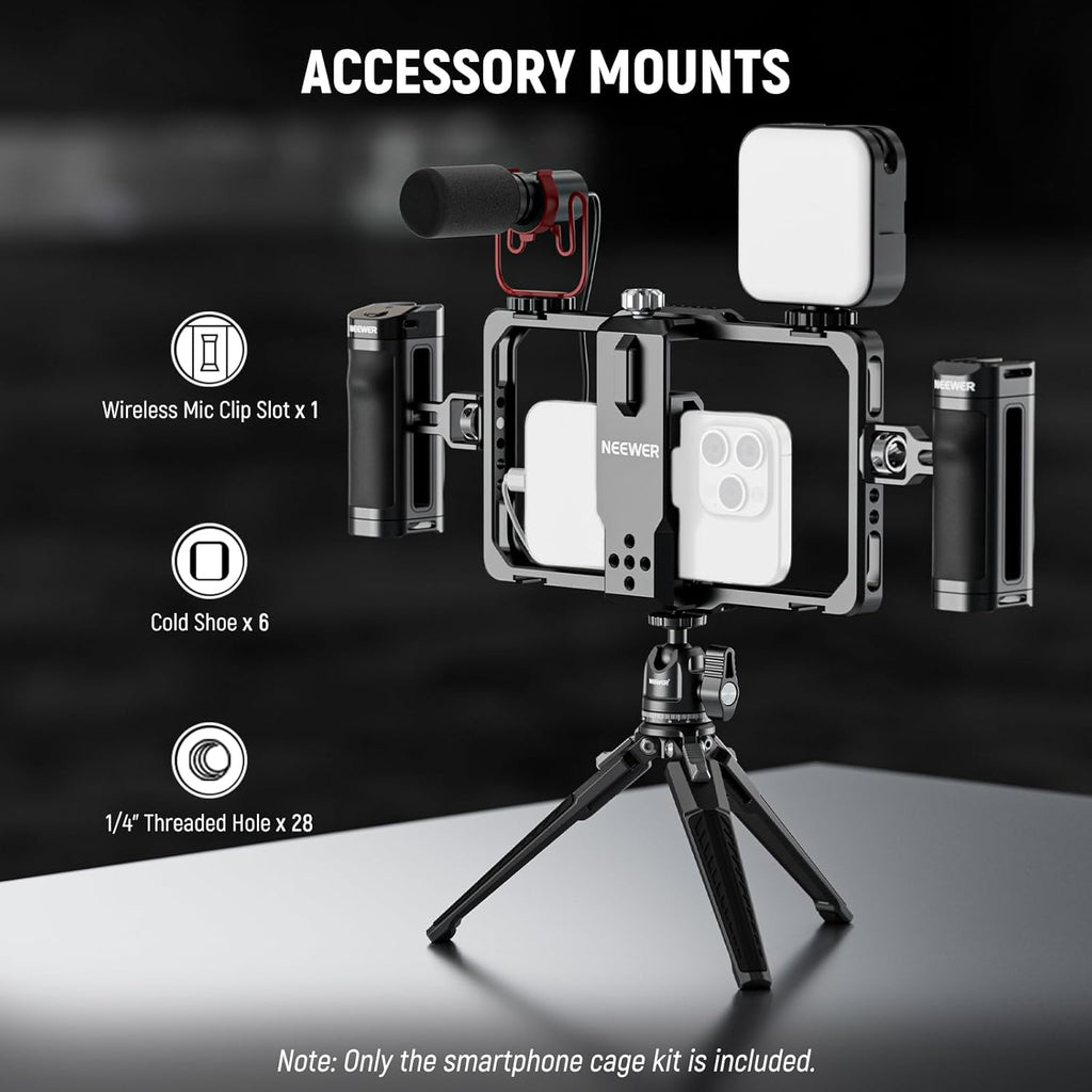 NEEWER Universal Phone Cage Video Rig with Bluetooth Shutter Side Handle Comfort Grips, Smartphone Stabilizer for Video Recording Compatible with iPhone 16 15 Pro Max 15 Pro Galaxy S24 Ultra, PA009E