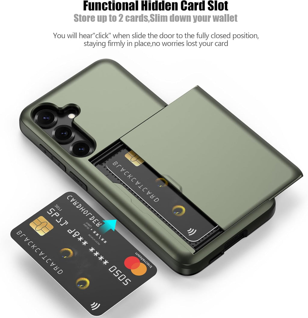 Nvollnoe for Samsung S25 Plus Case with Card Holder Dual Layer Heavy Duty Protective Case Hidden Card Slot Slim Wallet Cover for Samsung S25 Plus 6.7''(Green)