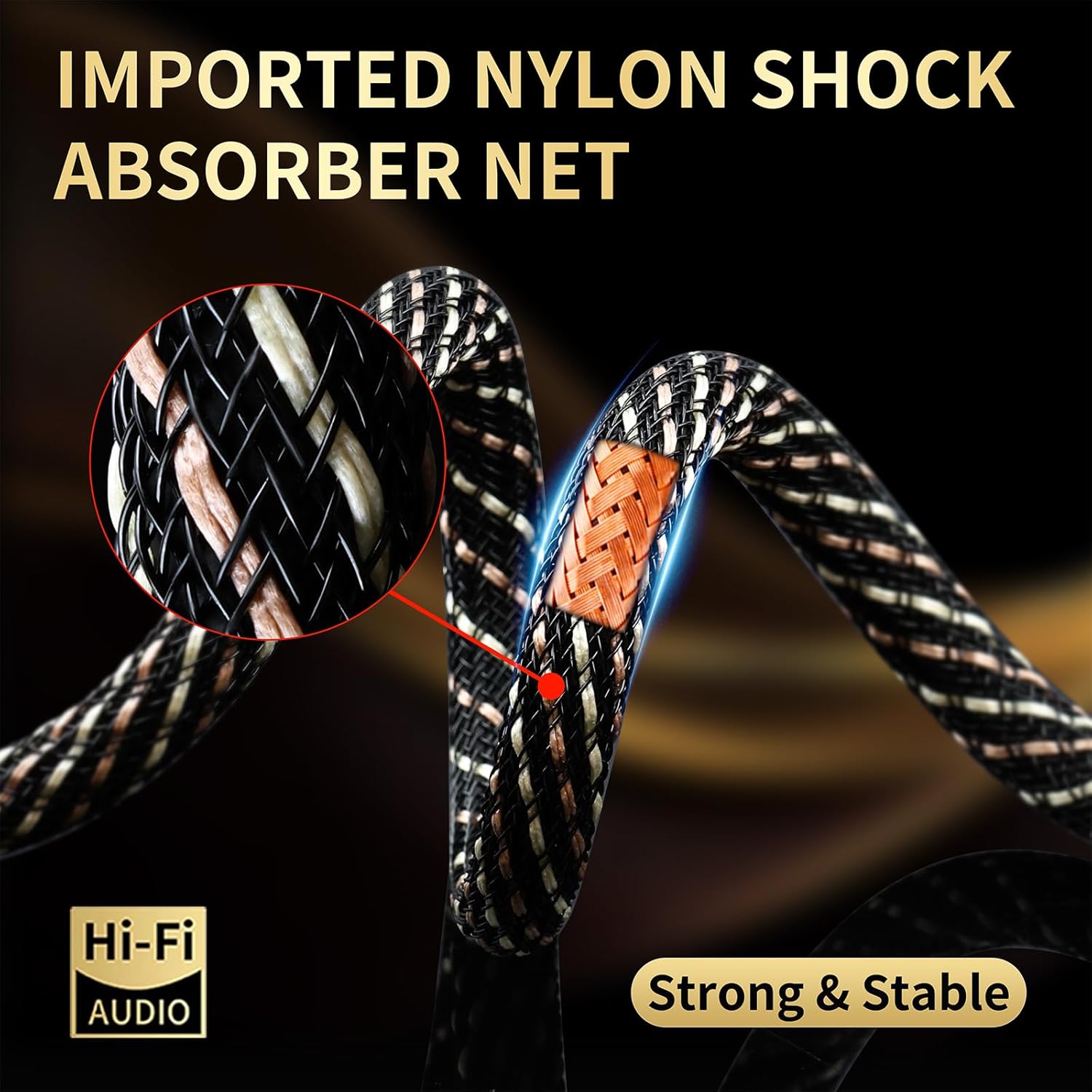 Audiophile HiFi Audio Cable–3.5mm to 3.5mm,6N OFC Core,24K Gold-Plated Plugs,with Nylon Braid,AUX Cable,Compatible with Phone,MP4,Speakers,Amplifiers,TV(3.28ft/1m)