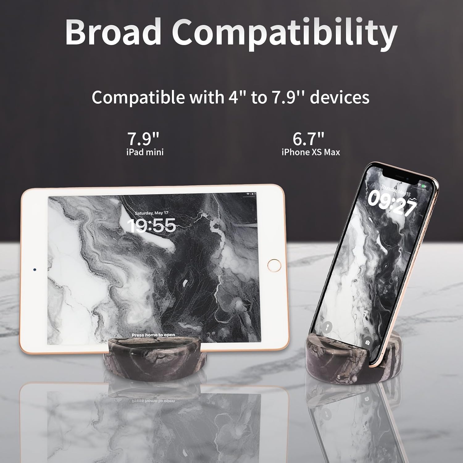 Marble Phone Stand for Desk - Cell Phone Holder for Nightstand Office Decor Compatible with iPhone 17 16 15 Pro Max iPad mini, Telephone Boho Black Marble Kitchen Accessories