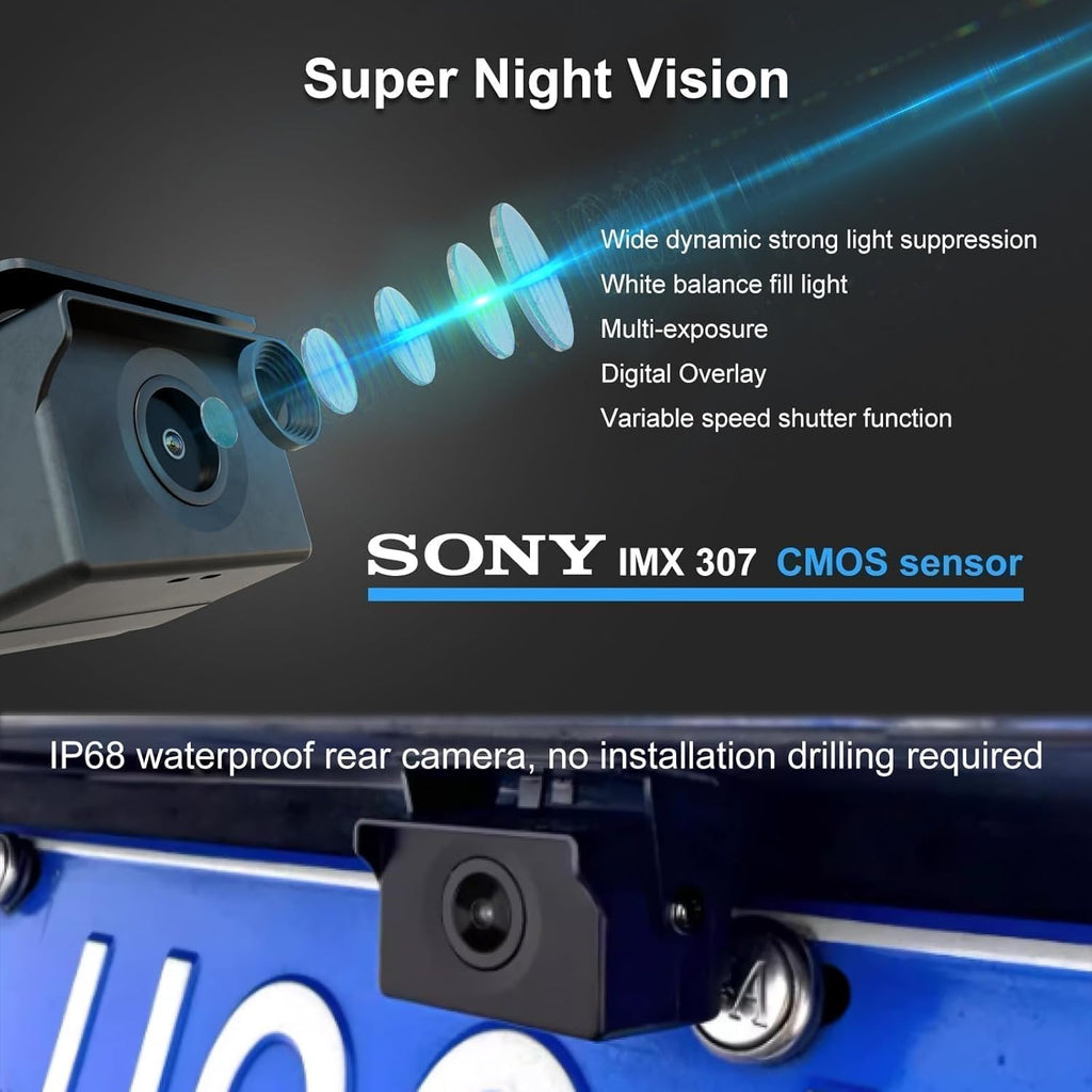 9.66″ OEM Rear View Mirror Camera, Dash Cam, Detached Front Lens, 2K, IPS Screen, Night Vision, Parking Monitor, 32GB SD, for Trucks, Vans, SUVs