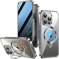 [360° Rotatable CD Stand & Built-in Privacy Screen Magnetic Case for iPhone 15 Pro Max[Compatible with MagSafe&Full Signal] Mil-Grade Shockproof Full Body Anti-Spy Cover for 15 Pro Max-Gray