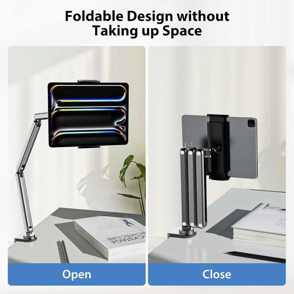 Tablet Stand for Desk, Aluminum Alloy Foldable Tablet Arm Mount Holder Compatible with iPad 10/9th, iPad Pro Air 13/11inch (2024), Mini, Samsung Galaxy Tab & More 7-15.6'' Tab Portable Monitor