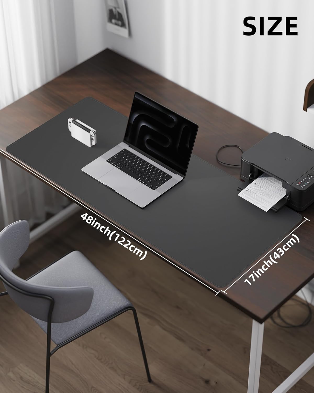 Leather Desk Pad Protector- 48" x 17" Office Desk Mat, Non-Slip PU Leather Mouse Pad, Waterproof Desk Blotter Mat, Desk Cover Mat for Office and Home (Dark Grey)