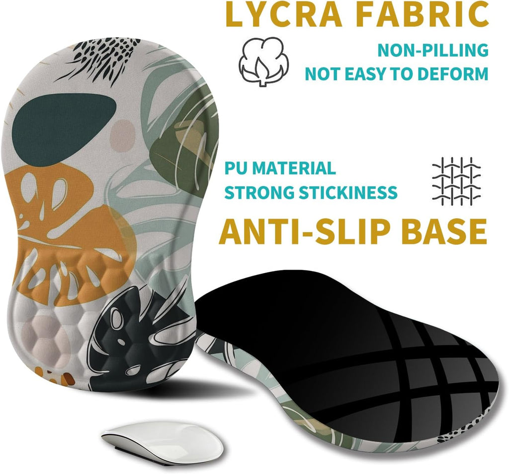 Hokafenle Ergonomic Mouse Pad Wrist Support, Wrist Rest Mousepad for Carpal Tunnel Pain Relief with Integrated Memory Foam Slope Massage Bulge (11.8x7.9 inch,Abstract Leaves