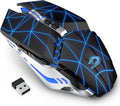 TENMOS T12 Wireless Gaming Mouse Rechargeable, 2.4G Silent Optical Wireless Computer Mice with Changeable LED Light for Laptop PC, 7 Buttons, 3 Adjustable DPI (Starry Black)