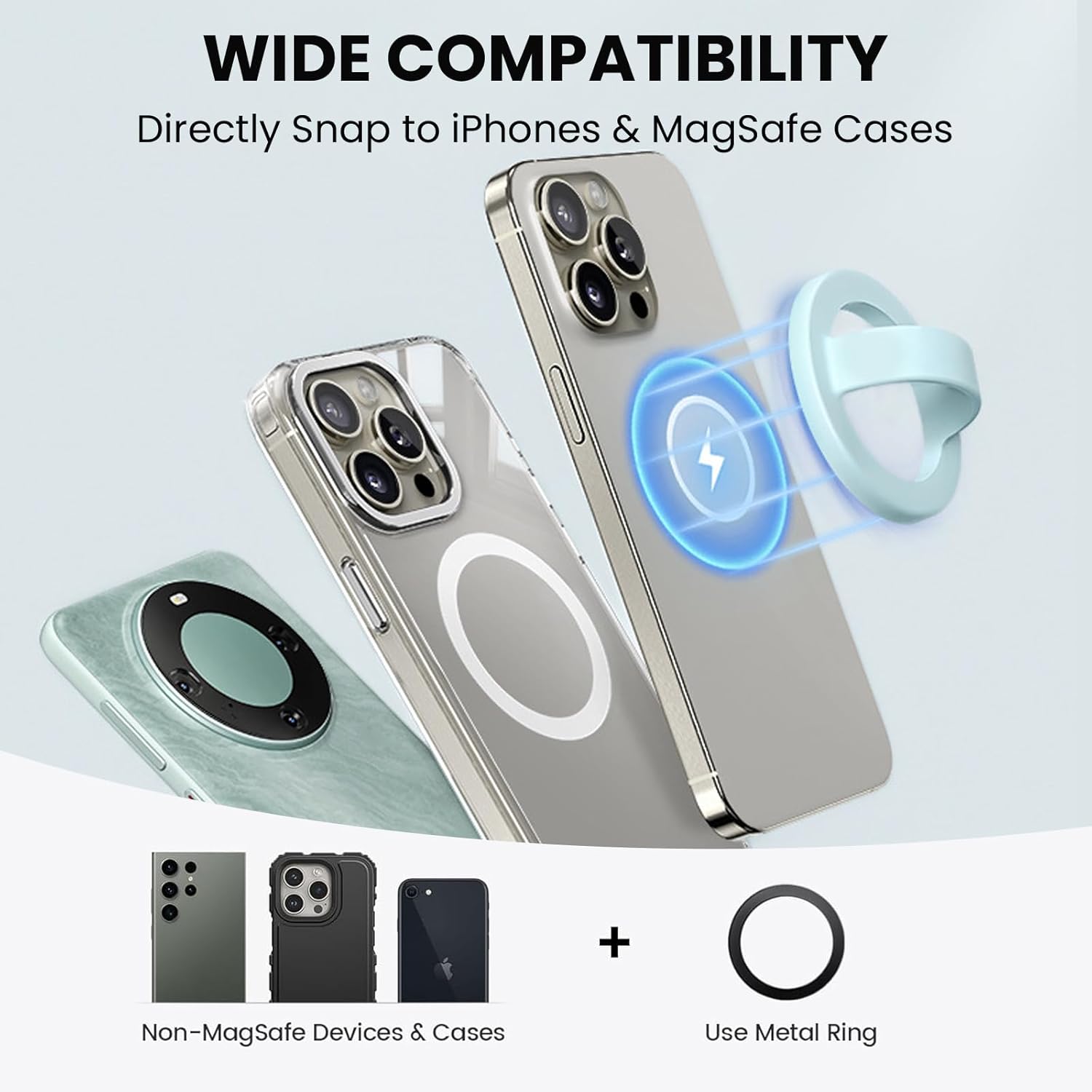 Magnetic Silicone Ring Grip Phone Holder, Loop Grip Phone Holder,Magnetic Phone Loop,Magsafe Phone Grip,Compatible with Magsafe for iPhone 16/15/14/13/12 Series (Blue)