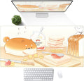 Cute Desk Mat Anime Cartoon Desk Pad Mouse Pad Kawaii Large Yellow Shiba Inu Gaming Mousepad XXL Laptop Keyboard Desktop Writing Pad Stitched Edge Desk Accessories for Girls Students 31.5''X15.7''