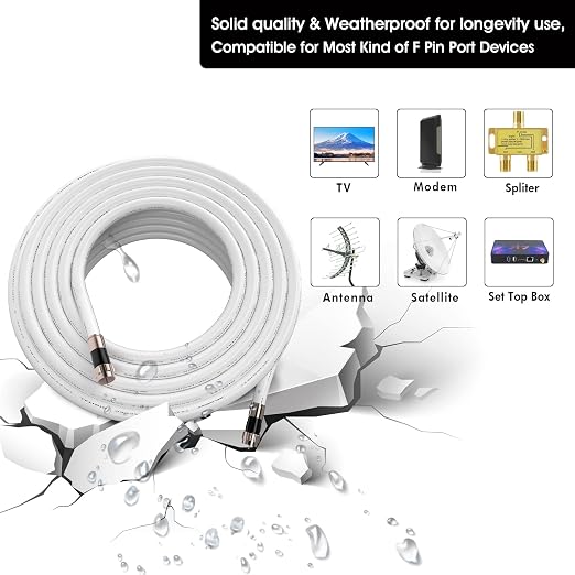 3ft RG6 Coaxial Cable White, 75 Ohm Coax Cable - Image 2