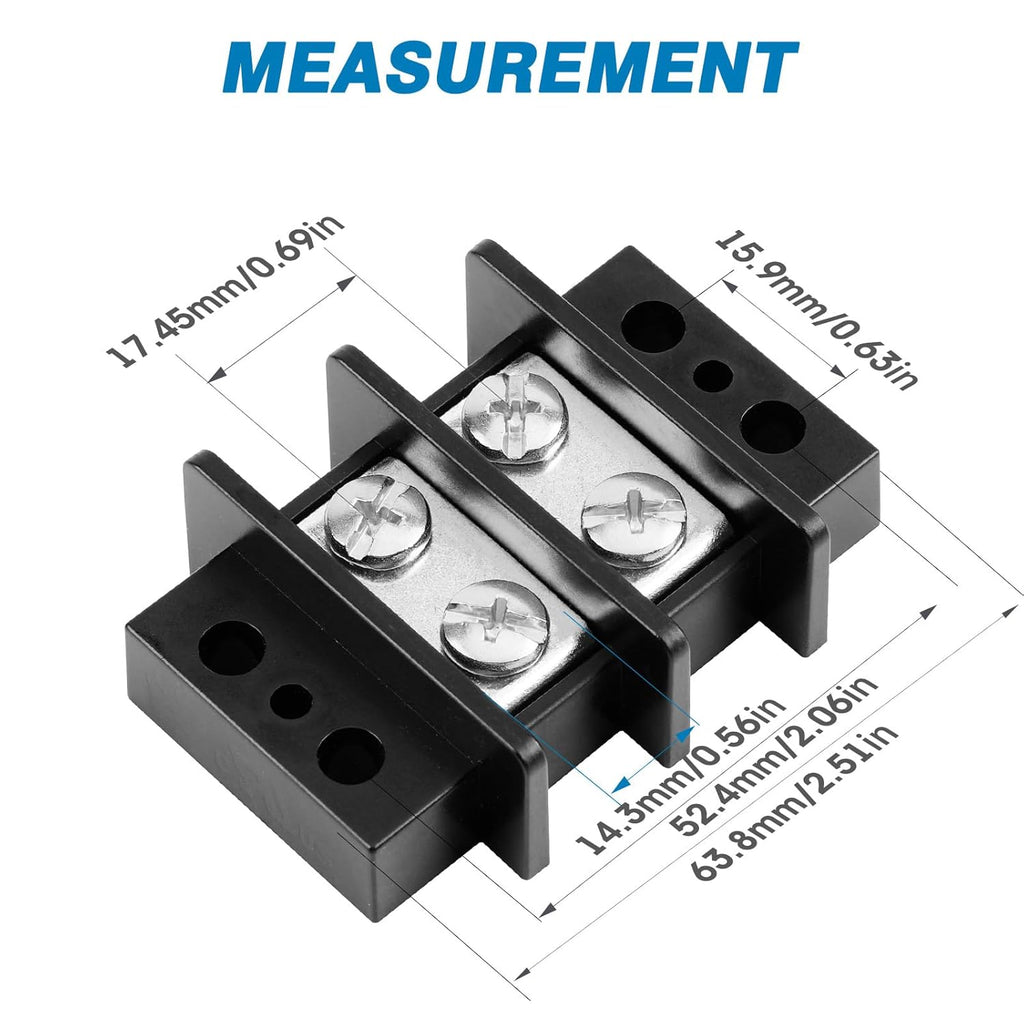 GLOSO TBE Double Row Stainless Terminal Blocks, Marine Grade, 4-14 AWG Cu, 75A/600V - 1 Pack, 2 Poles
