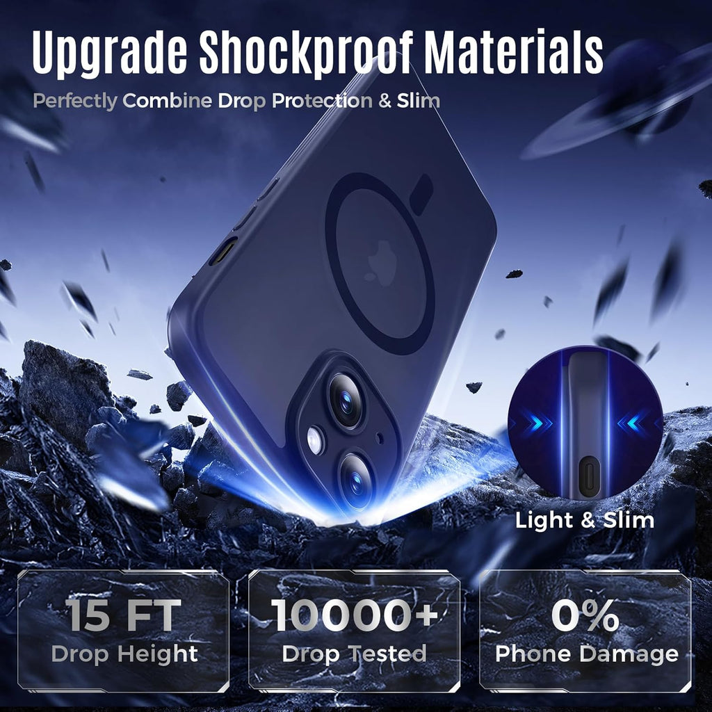Designed for iPhone 14 Case, Compatible with MagSafe, with Privacy Screen Protectors X2, [Camera Protection] [15FT Military Drop Protection] Shockproof Phone Case, 6.1", Navy Blue