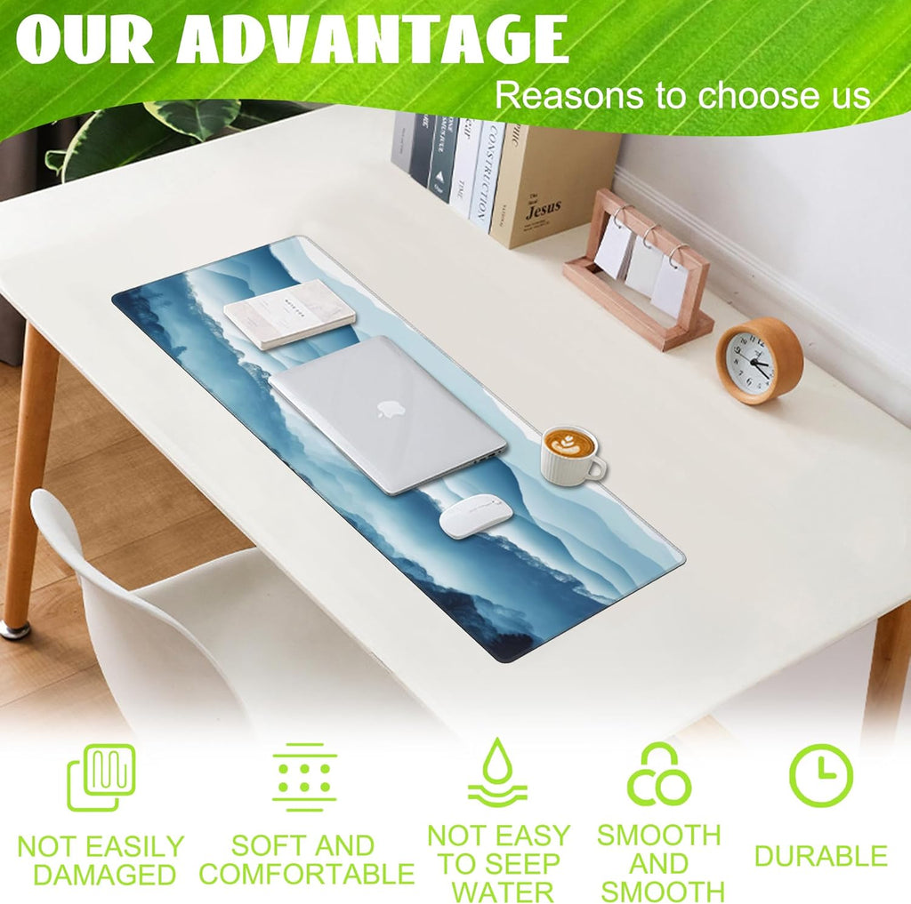 Large Gaming Mouse Pad for Desk,Mountain Desk Mat,Misty Forest Mountains Desk Pad,Extended Big Computer Keyboard Mouse Pad with Non-Slip Base and Stitched Edge,31.5"x11.8"