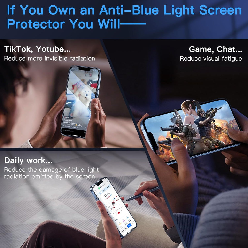 Uyiton Anti-Blue Light for iPhone 14 Plus/iPhone 13 Pro Max Screen Protector - Unbreak-Glass Easy to Install Full Coverage Case Friendly Scratch Resistance 9H Tempered Glass Screen Protector, 2 Pack