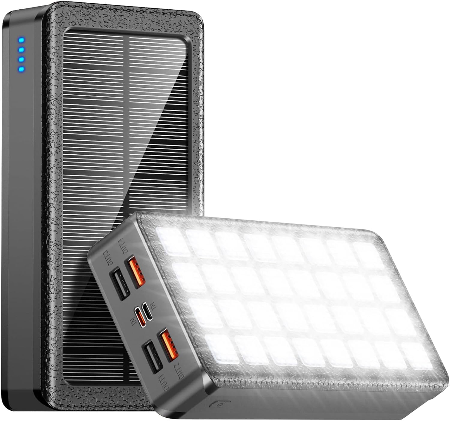 Solar Charger Power Bank 66800mAh Portable Charger with USB-C in/Output 22.5W QC3.0 Fast Charging 5 Out Ports Battery Pack Built-in 32 Led Flashlights for iPhone Samsung Tablet Camping