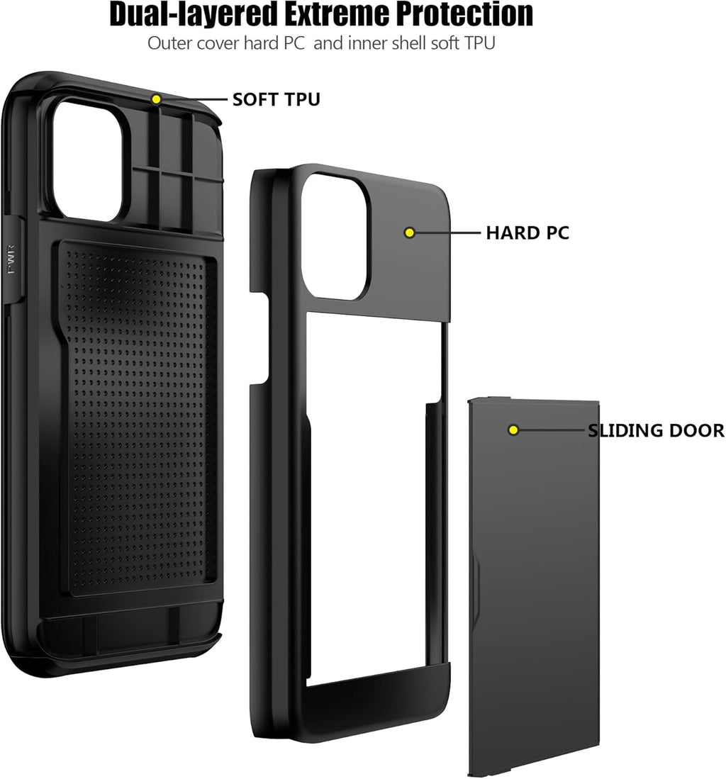 Nvollnoe for iPhone 11 Case with Card Holder Heavy Duty Protective Dual Layer Shockproof Hidden Card Slot Slim Wallet Cover for iPhone 11 for Men&Women(Black)