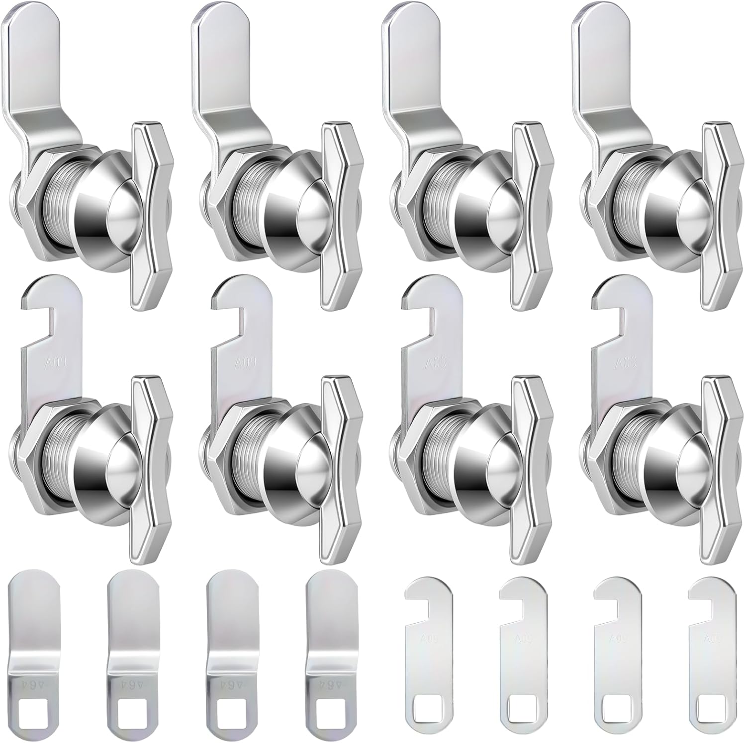 Thumb Operated Offset Cam Locks, 3/8", 5/8", 7/8" Keyless Cabinet Locks for RV Storage Doors, Camper Compartments, Mailbox Drawers, Zinc Alloy Rustproof Latch with Straight & Bent Locking Arms, 8-Set