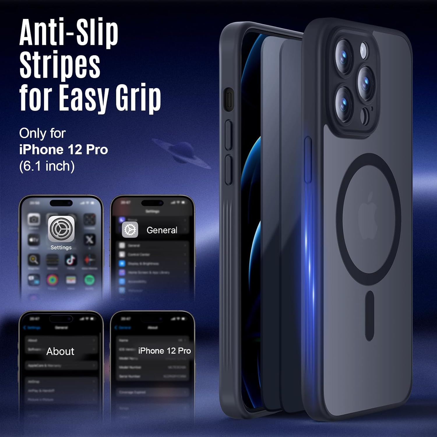 Designed for iPhone 12 Pro Case, Compatible with MagSafe, with Privacy Screen Protectors X2, [Camera Protection] [15FT Military Drop Protection] Shockproof Phone Case, 6.1", Black