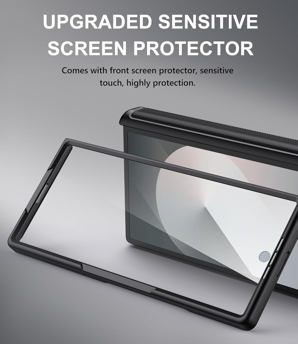 for Samsung Galaxy Z Fold 6 Case with Card Holder & Belt Clip & Slide Camera Cover, Built-in Hinge Protection & Screen Protector, Durable Wallet Phone Cover Case for Z Fold 6 5G 2024, Black