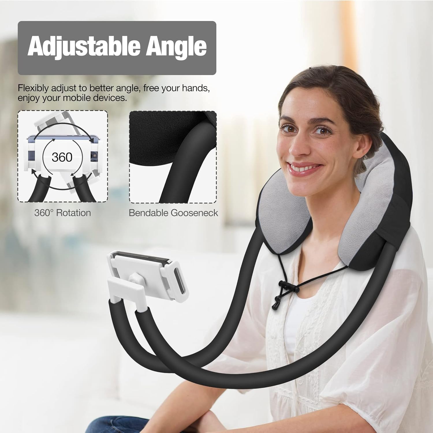 MoKo Neck Phone Holder, Lazy Gooseneck Phone Pillow Holder Bracket, 360° Rotate Phone Tablet Stand for 4"-11" Device, fits iPhone 16/Pro/Pro Max/Plus, iPhone 15/Pro/Pro Max/Plus, iPhone 14/Pro/Pro Max