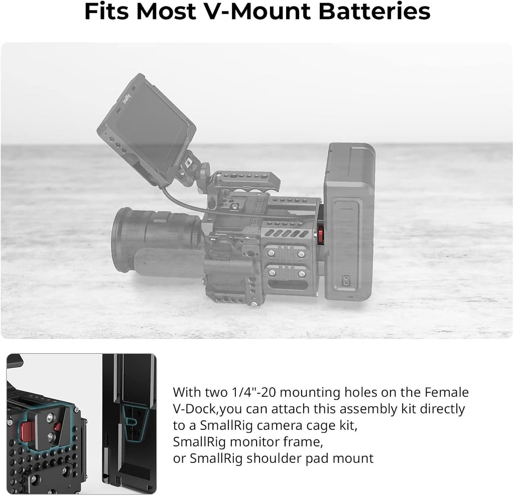 SmallRig Battery Plate with V-Lock Mount with Dual 15mm Rod Clamp Kit for Camera Power Supply - 4958