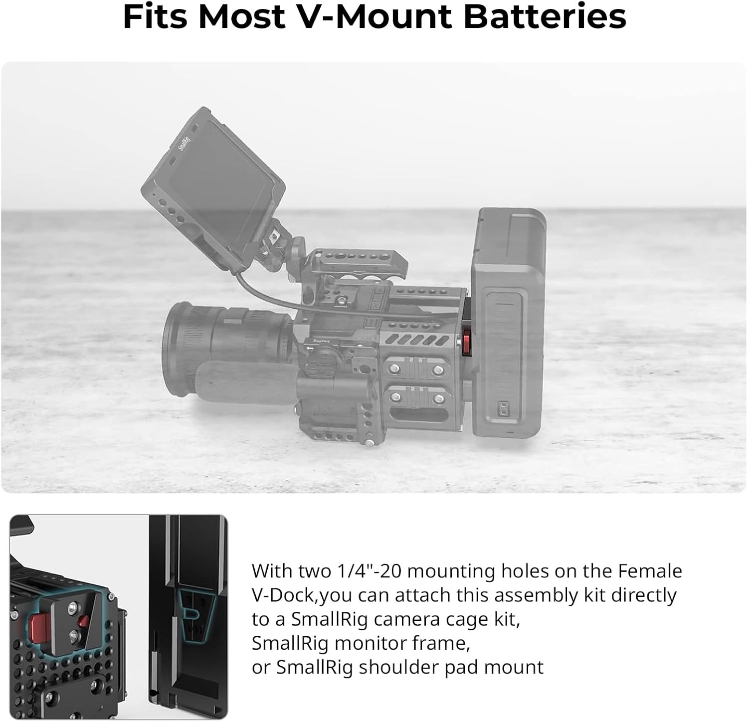 SmallRig Battery Plate with V-Lock Mount with Dual 15mm Rod Clamp Kit for Camera Power Supply - 4958