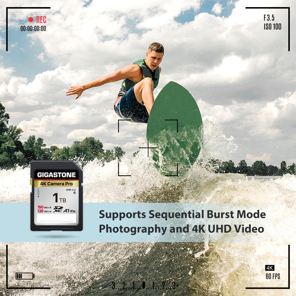 [5-Yrs Free Data Recovery] GIGASTONE 1TB SDXC Memory Card 4K Pro Series Camera Transfer Speed Up to 150MB/s Compatible with Canon Camcorder, A1 V30 UHS-I Class 10 for 4K UHD Video