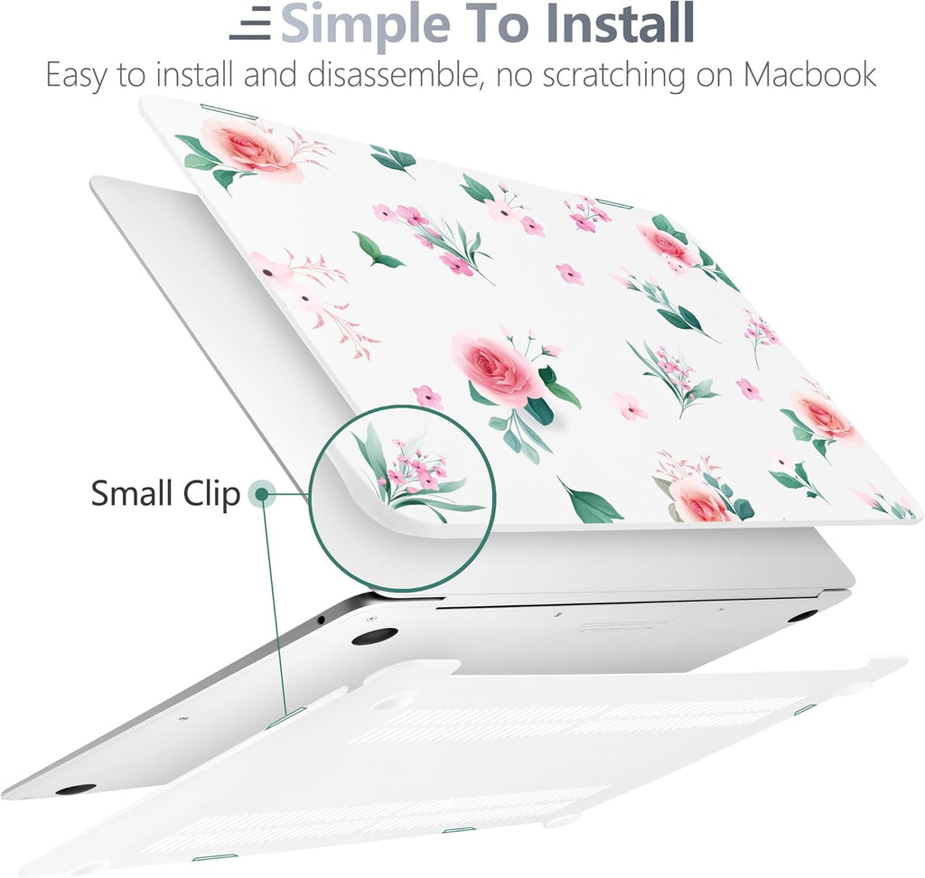 Batianda Case for M1 MacBook Air 13 Inch Model A2337 A2179 A1932 2021 2020 2019 Release,Lovely Floral Design Matte Hard Shell with Keyboard Cover & Screen Protector, Peach Rose