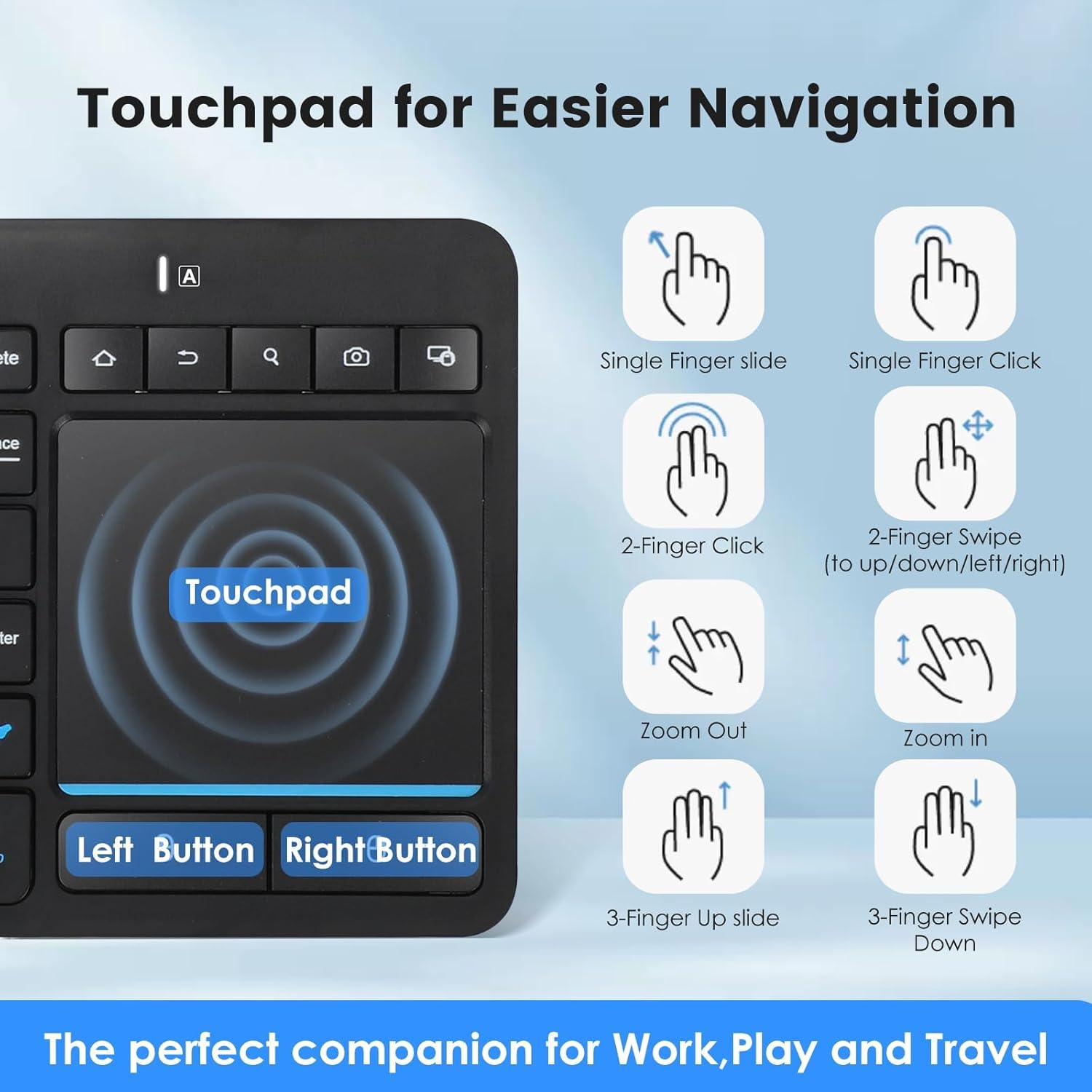 Multi-Device Wireless Bluetooth Keyboard with Touchpad-Wireless Keyboard with Multi-Touch Big Size Trackpad,Support 3 Devices for PC,Windows, Android, Chrome OS, Laptop, Tablet