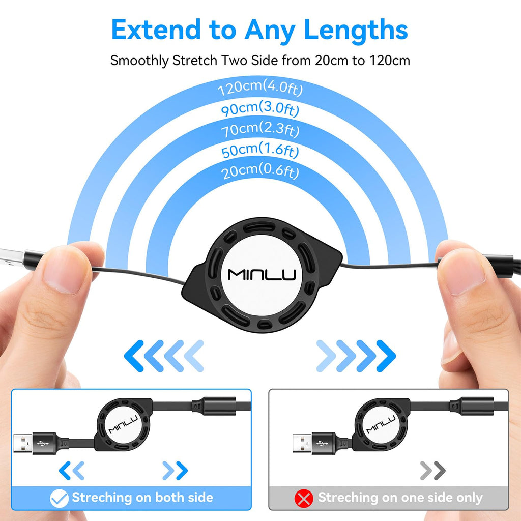 Multi Charging Cable, [2Pack 4Ft] 3 in 1 Retractable Fast Charger Cable Multi Charging Cord USB Cable Adapter with Lightning/Type C/Micro USB Port for Cell Phones/iPhone/Samsung Galaxy/Tablets & More