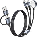 3 in 2 Multi Charging Cable for Apple Watch Charger, Nylon Braided 4FT Multi Chargers for All Devices, USB C Multiple Charger Cord Compatible with iPhone 16 15 14/iWatch UItra/SE/9-1/Galaxy Android