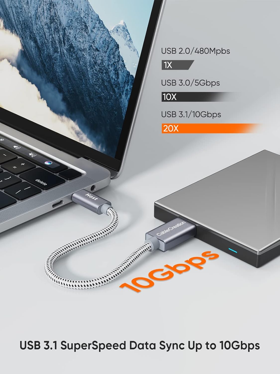 CableCreation 1FT USB C to Micro B Cable,10Gbps Speed External Hard Drive Braided,USB 3.1 Type C to Micro B Work for iPhone 15 Series,Seagate WD Westgate My Passport,MacBook Pro/Air, iPad/Tablet,Grey