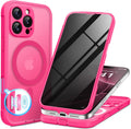 BERFY Magnetic for iPhone 16 Pro Case, Compatible with MagSafe, Built-in Privacy Screen Protector and Upgraded Camera Protection, Anti-Spy Full Body Shockproof Phone Case for 16 Pro 6.3", Hot Pink