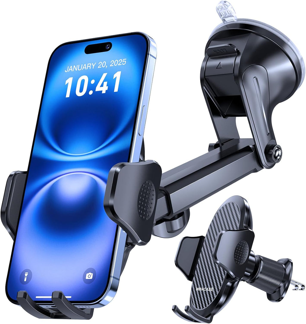 Miracase Phone Holders for Your Car, [Thick Case & Heavy Phone Friendly] Universal Cell Phone Car Mount, 3-in-1 Phone Mount for Car Dashboard Windshield Air Vent Fit for All Smartphones, Dark Grey