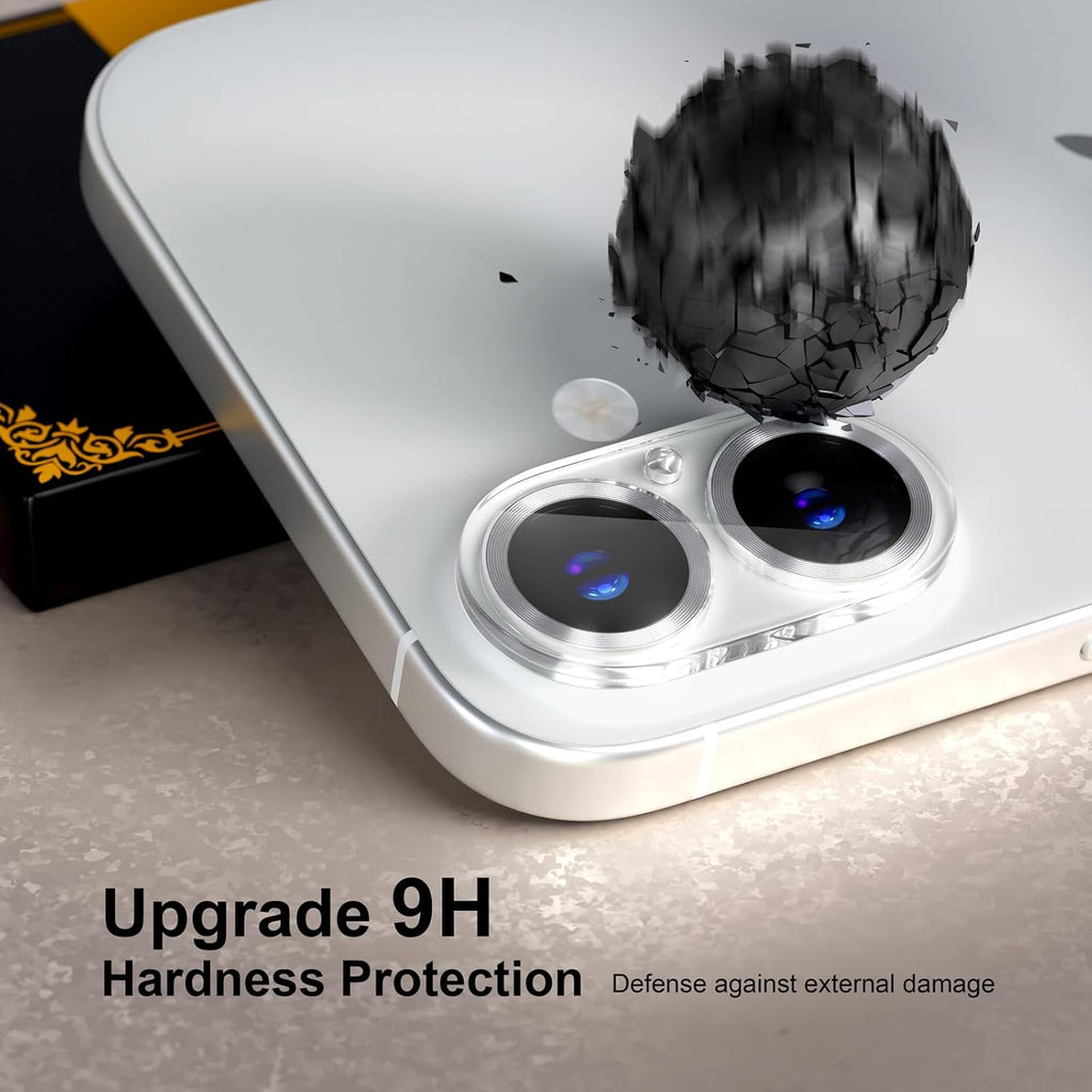 beuxece for 6 Pack iPhone 16 / iPhone 16 Plus Camera Lens Protector [Drop Protection] [Case Friendly] [Easy Installation] 9H Tempered Glass Camera Screen Protector Cover Accessories, CD Silver