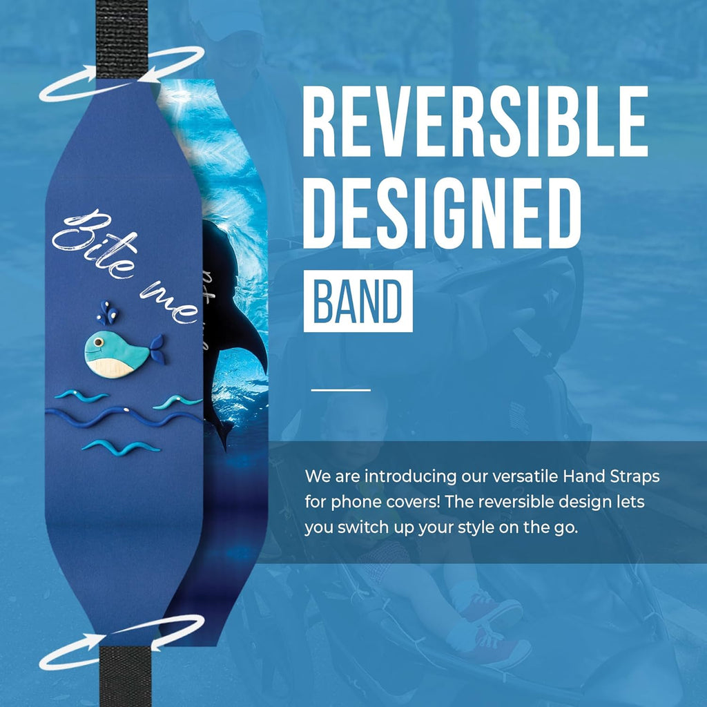 Phone Grip Strap - Reversible Finger Holder for Phone Back, Customizable Anti-Slip Design, Wireless Charging Compatible Detachable Holder for iPhone - Shark Bites