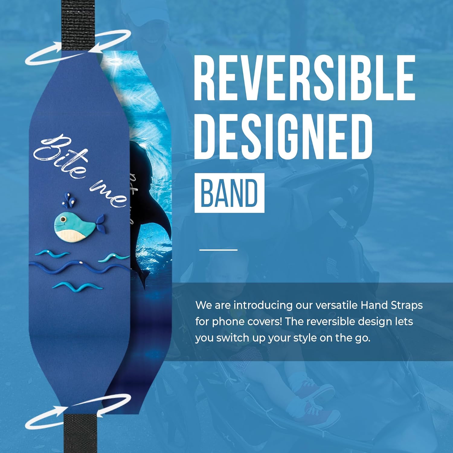 Phone Grip Strap - Reversible Finger Holder for Phone Back, Customizable Anti-Slip Design, Wireless Charging Compatible Detachable Holder for iPhone - Shark Bites